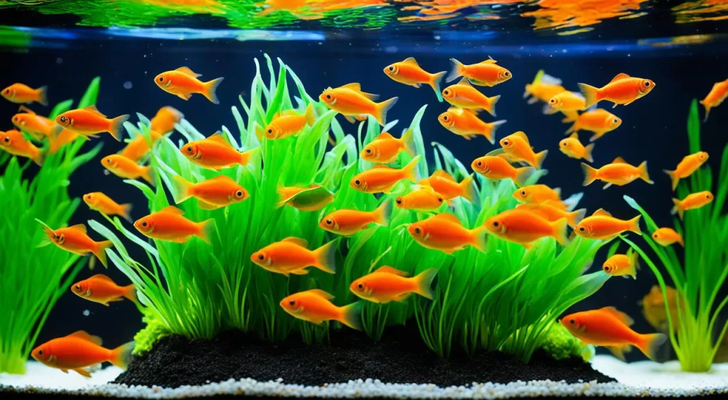 alimentação de peixe Tetra Arco-Íris Laranja