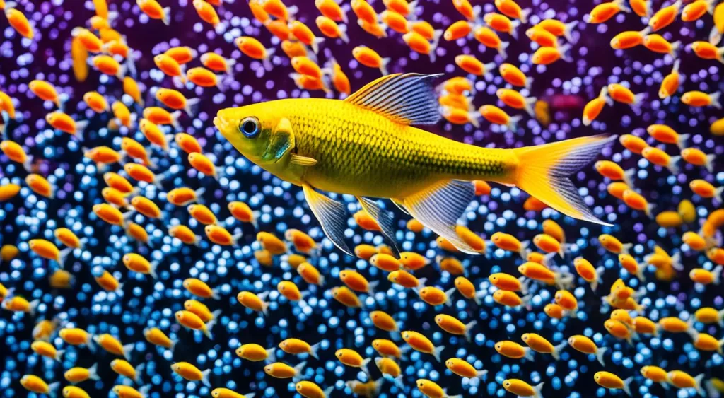 alimentação de peixe tetra arco-íris néon amarelo