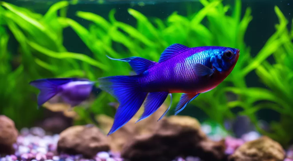 alimentação de peixe tetra arco-íris néon roxo