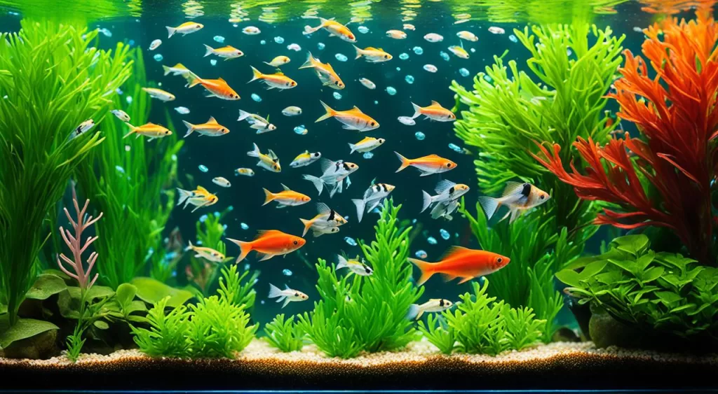 alimentação de peixe tetra arco-íris néon verde