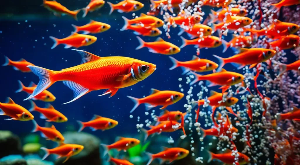 alimentação de peixe tetra arco-íris néon vermelho