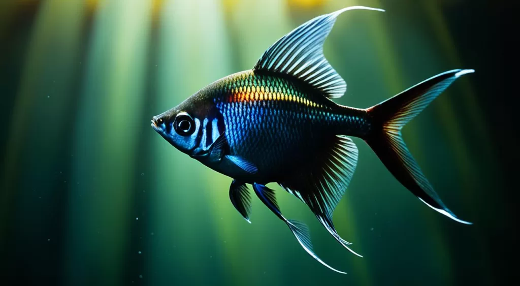 alimentação de peixe tetra arco-íris preto