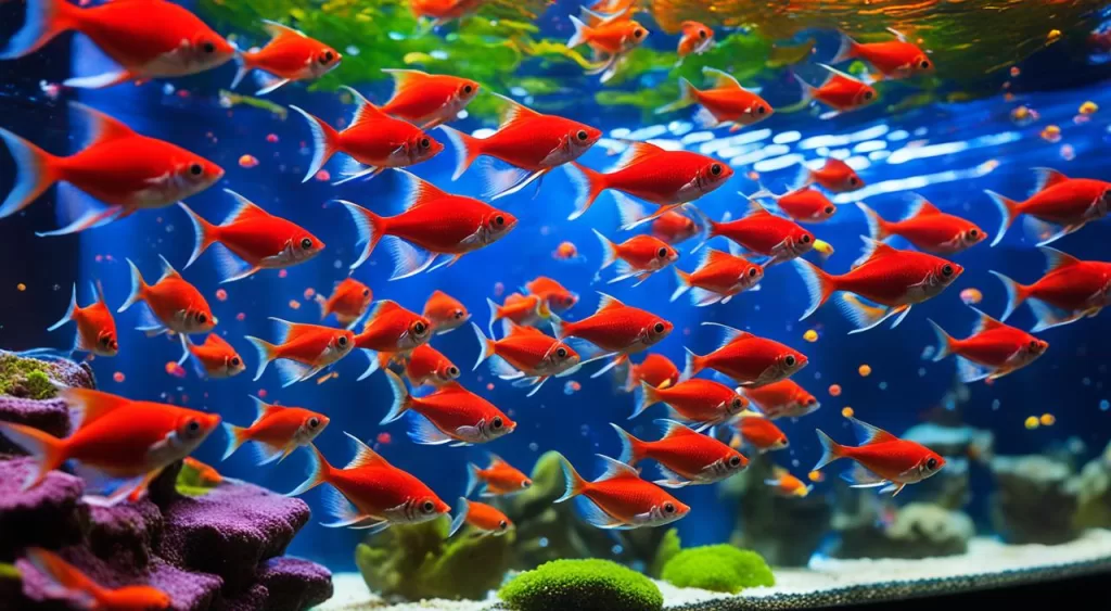 alimentação de peixe tetra arco-íris vermelho