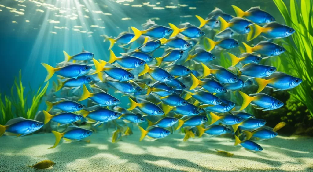 alimentação de peixe tetra azul marinho