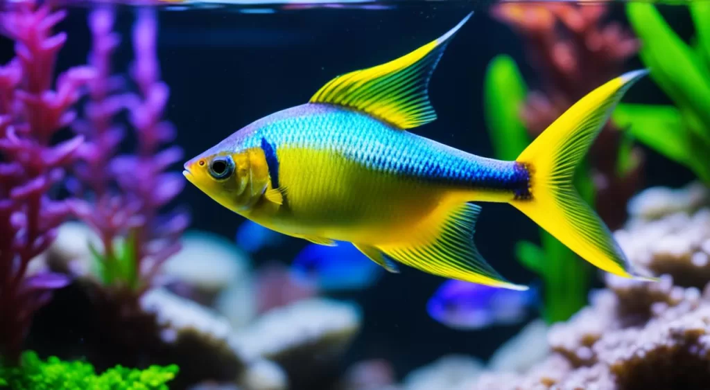 aquário para peixe tetra arco-íris amarelo