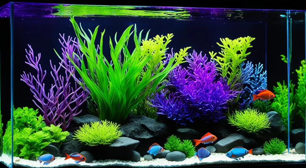 aquário para peixe tetra arco-íris néon roxo