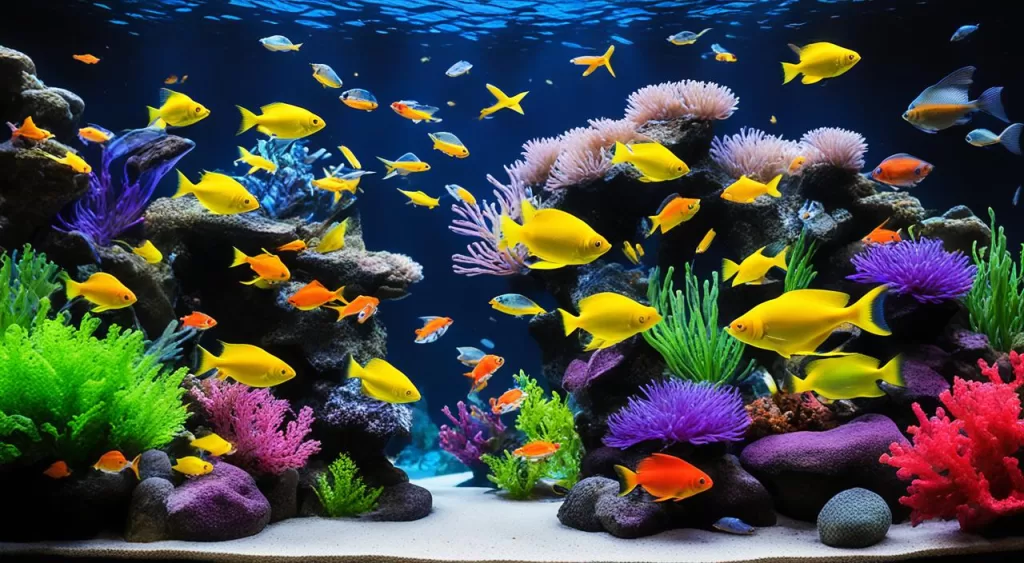 escolha de peixe tetra arco-íris néon amarelo
