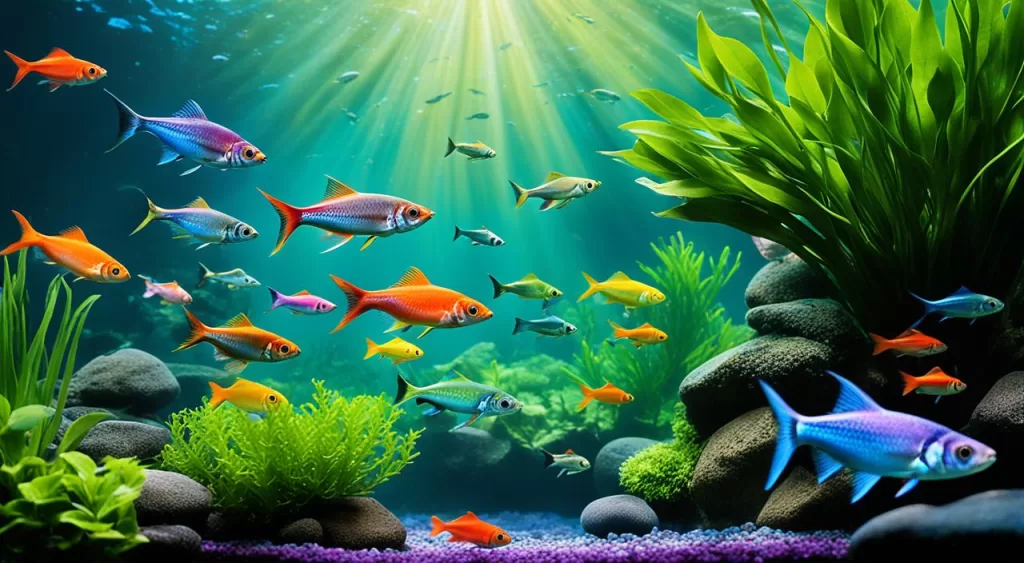 peixe tetra arco-íris néon prata