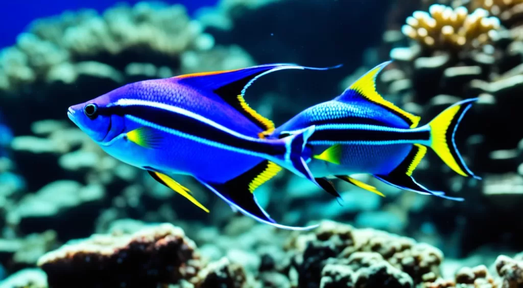 reprodução de peixe tetra arco-íris néon azul marinho