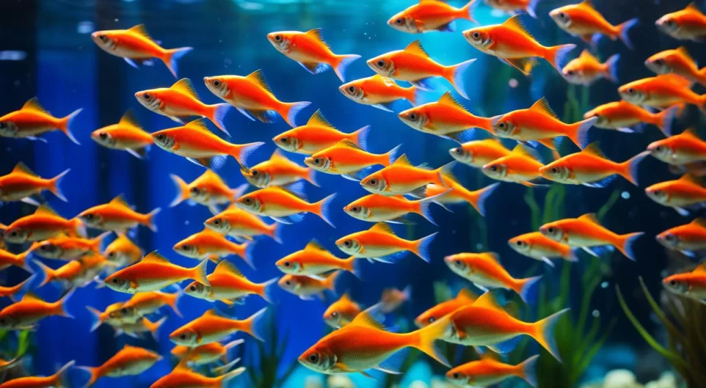 reprodução de peixe tetra arco-íris néon laranja