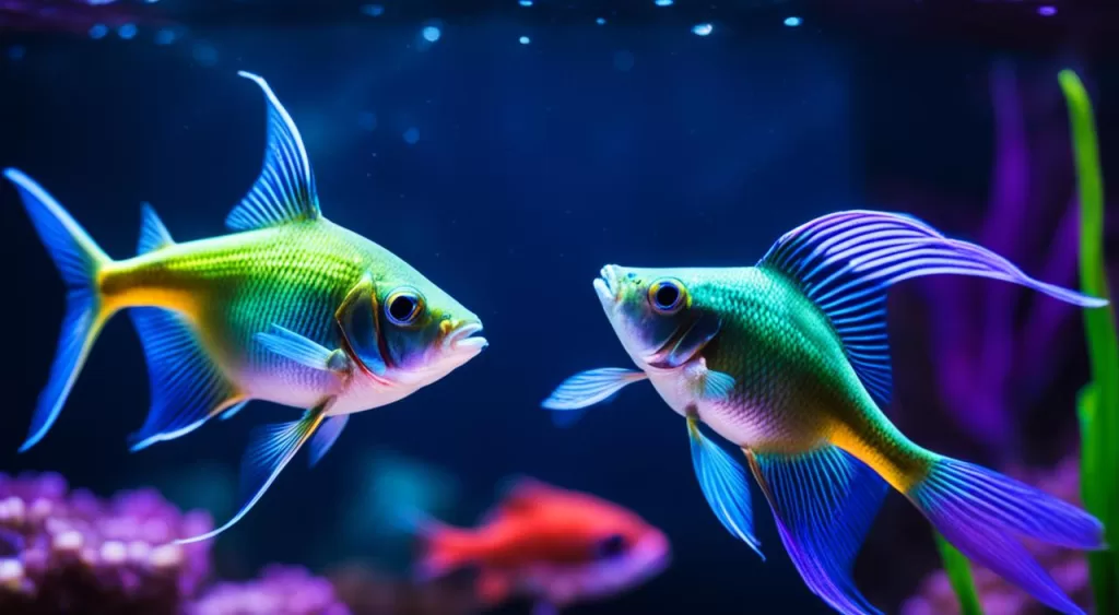 reprodução de peixe tetra arco-íris néon prata