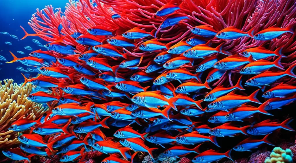 reprodução de peixe tetra arco-íris néon vermelho