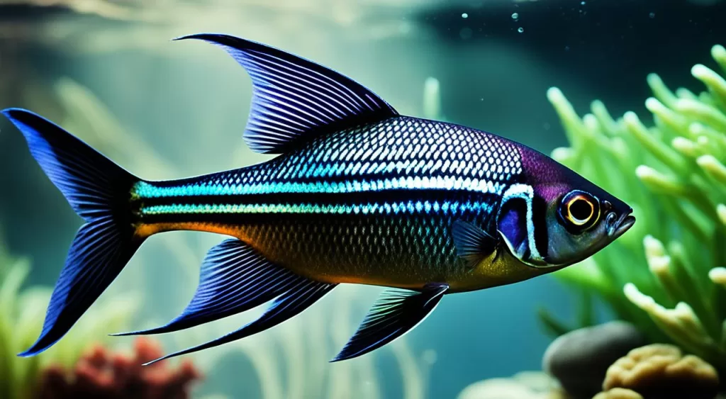 reprodução de peixe tetra arco-íris preto