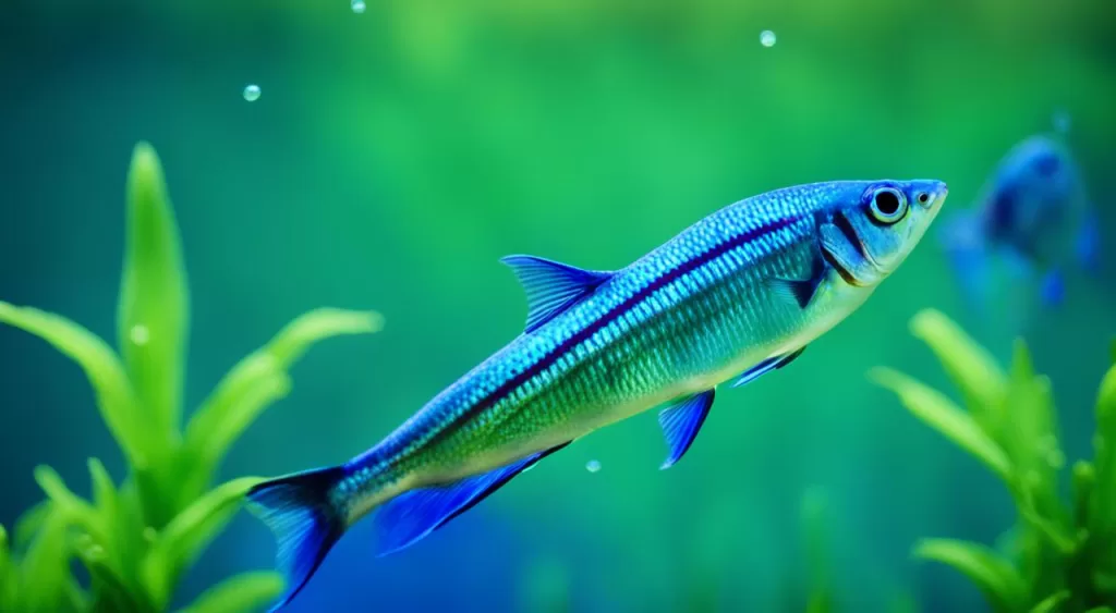 reprodução de peixe tetra arco-íris verde