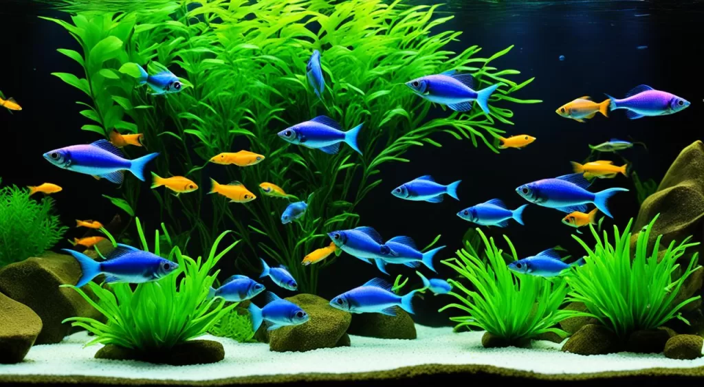 reprodução de peixe tetra azul