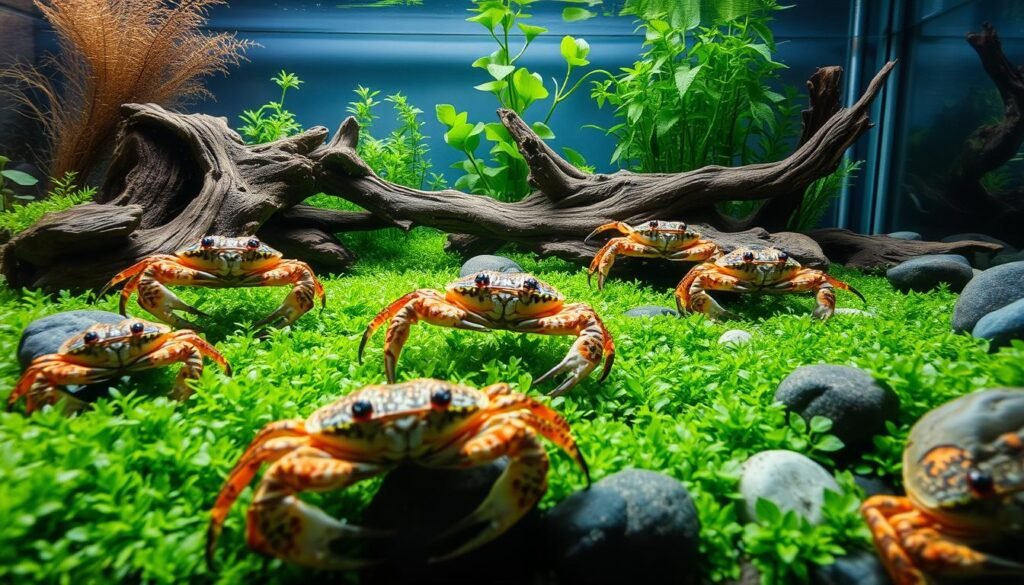 montagem de aquário para caranguejos de água doce